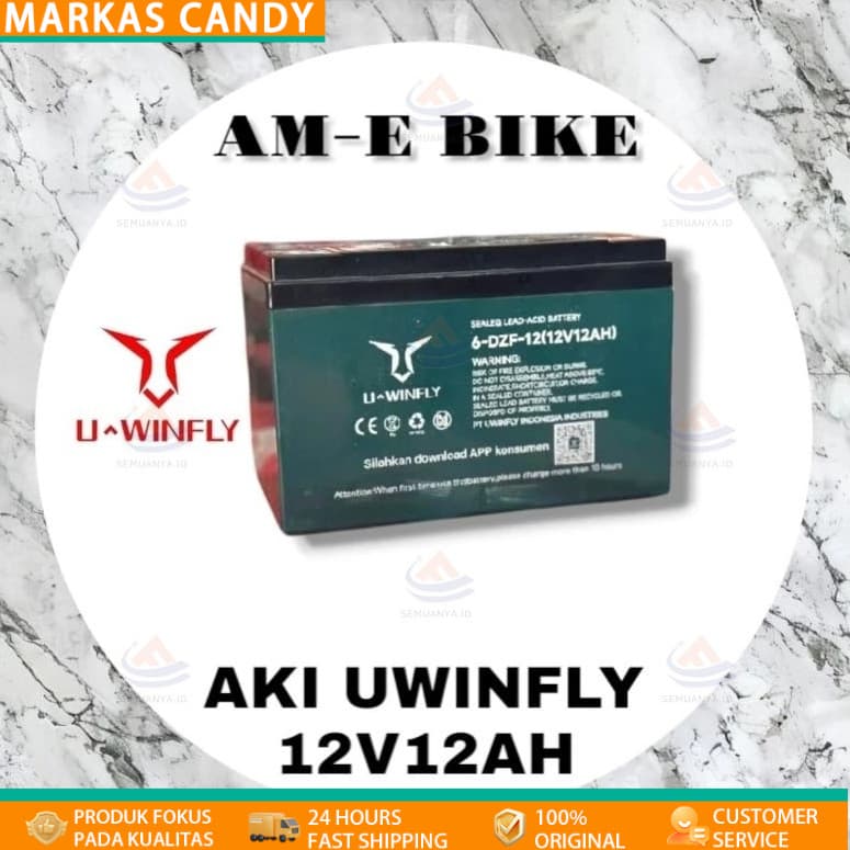 AKI SEPEDA LISTRIK UWINFLY 12V12AH ORIGINAL Aki Motor Listrik BEKEY 6 DZF-12 ORIGINAL12V 12AH SELIS VOLTA Super Rider - Image 1